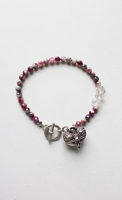 Rubellite Tourmaline Bracelet with Heart Locket - Be Still My Heart Bracelet