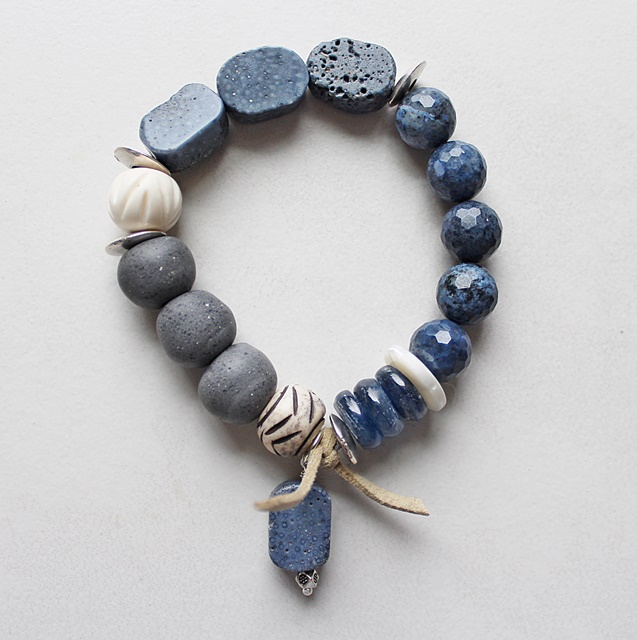 Gemstone and Glass Stretch Bracelet - The Smoke Collection