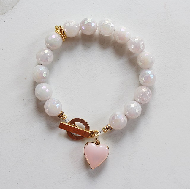 Mystic Pink Rose Quartz and Milky Pink Charm - The Rose Bracelet