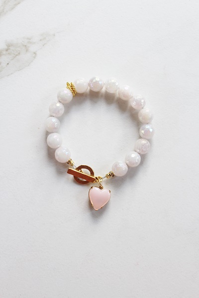 Mystic Pink Rose Quartz and Milky Pink Charm - The Rose Bracelet