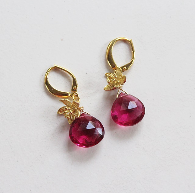 Cherry Quartz and Orchid Earrings - The Hanalei Earrings