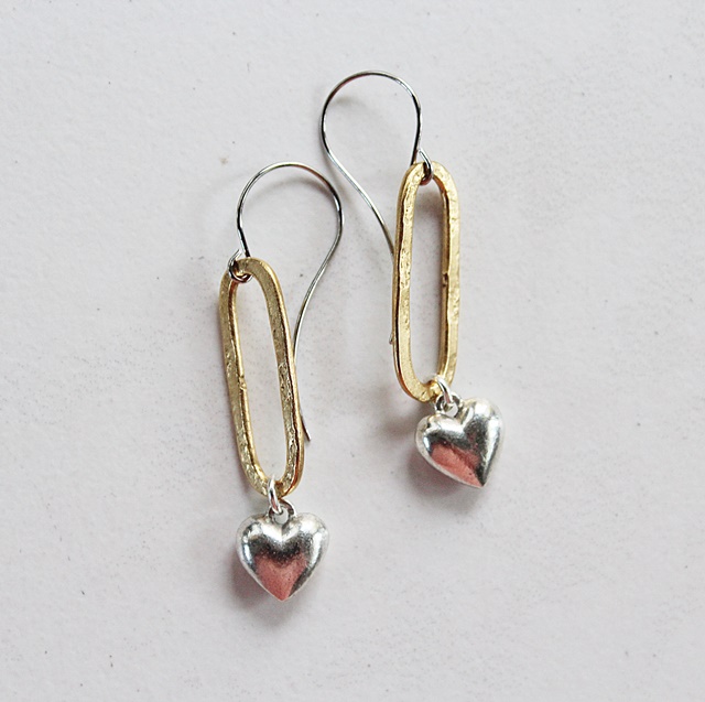 Mixed Metal Heart Dangle Earrings - The Callie Earrings