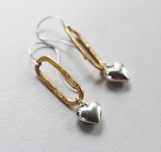 Mixed Metal Heart Dangle Earrings - The Callie Earrings