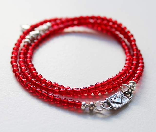 Be Mine Sterling and Red Glass or Gray Micro  Wrap Bracelet