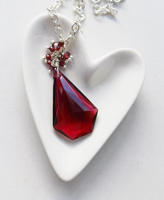 Vintage Red Glass Pendant with Garnet Cluster Necklace - The Garnet Necklace