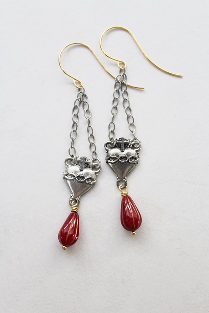 Czech Glass and Heart Earrings - The Sacred Heart Earrings