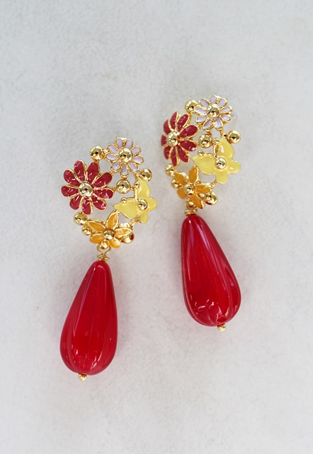 Vintage style Red Metal Flower Earrings - The Betty Ann Earrings