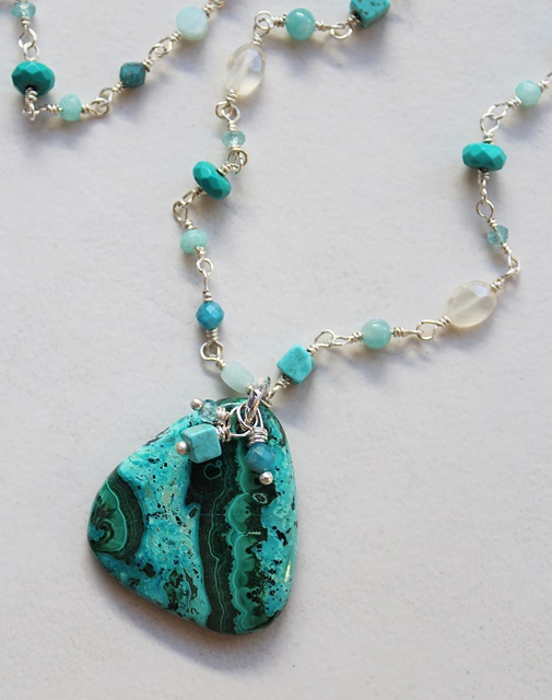 Malachite & Chrysocolla and Mixed Gem Beaded Necklace - The Frankie Necklace