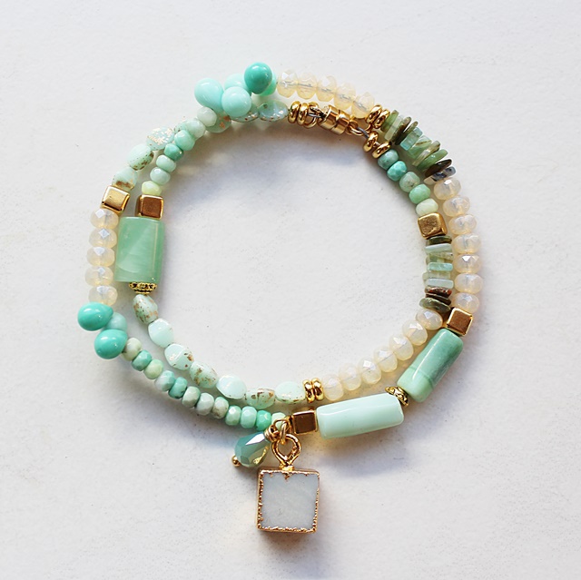 Double Wrap Gemstone and Glass Bracelet - The Donegal Bracelet