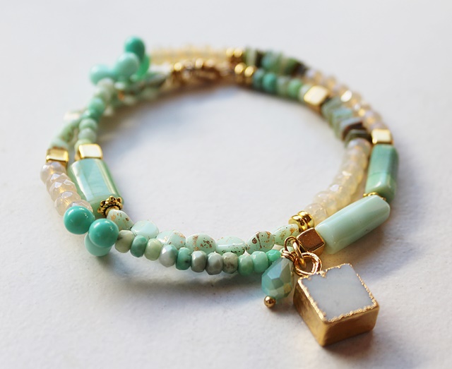 Double Wrap Gemstone and Glass Bracelet - The Donegal Bracelet