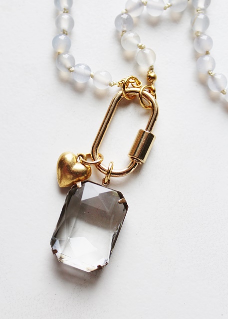 Hand knotted Agate with Clear Cabachon - The Hayley Necklace