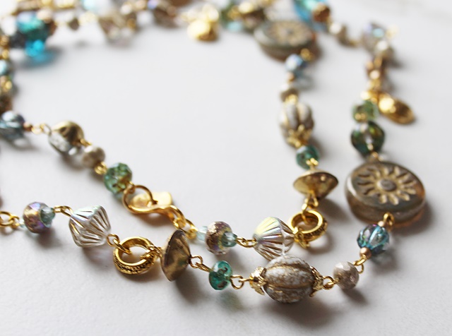 Czech Glass and Gold Handtied Necklace - The Avon Necklace