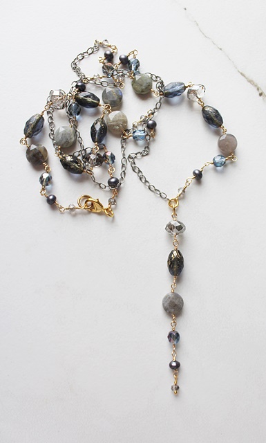Mixed Gem and Mixed Metal Lariat Style Necklace - The Sophie Necklace