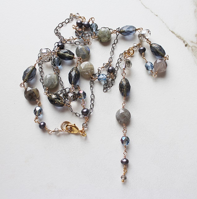 Mixed Gem and Mixed Metal Lariat Style Necklace - The Sophie Necklace