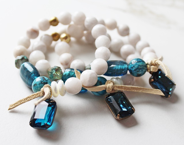 Agate Stretch Bracelets with Jeweled Charms