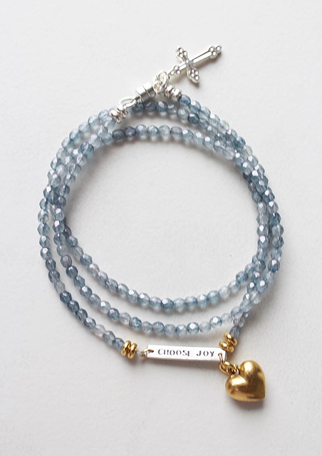 Blue/Gray Glass and Sterling Silver Bar Wrap Bracelet - The Choose Joy Bracelet