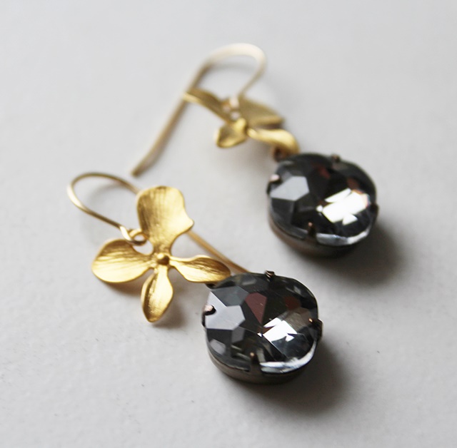 Vintage Cabachon and Gold Flower Earrings - The Hydrangea Earrings