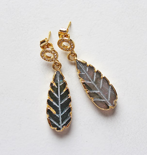 Labradorite Leaf and CZ Post Earrings - The Willow Earrings