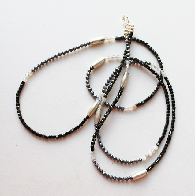 Black Tourmaline, Silver Pyrite, Labradorite and Silver Layering Necklace - The Georgie Necklace