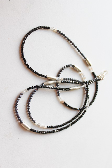 Black Tourmaline, Silver Pyrite, Labradorite and Silver Layering Necklace - The Georgie Necklace