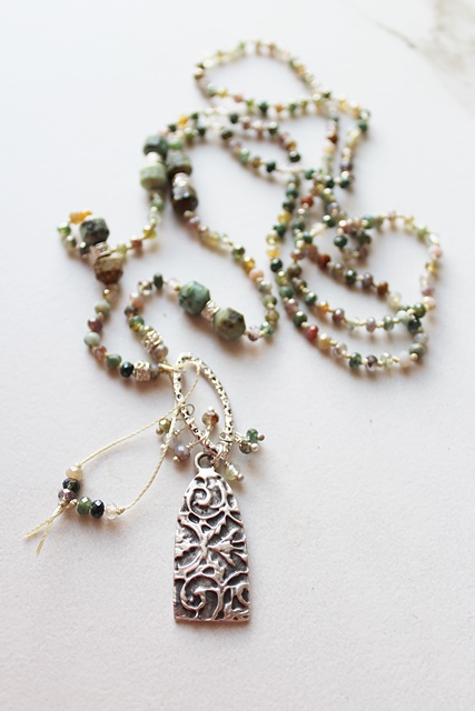 Fancy Jasper, Moss Aquamarine Knotted Necklace - The Jeri Necklace