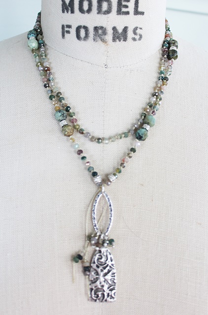 Fancy Jasper, Moss Aquamarine Knotted Necklace - The Jeri Necklace