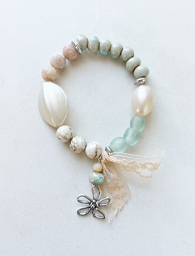 Glass, Lucite, Gemstone and Lace Bracelet - The Beach Daisy Bracelet
