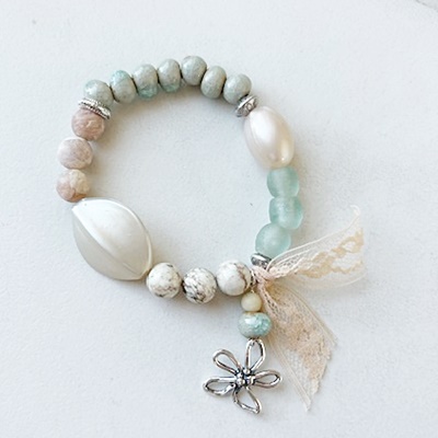 Glass, Lucite, Gemstone and Lace Bracelet - The Beach Daisy Bracelet