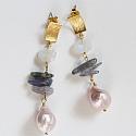 Iolite, Baroque Pearl, and Moonstone Post Earrings - The Julianne Earrings