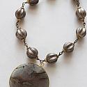 Gunmetal Czech Glass with Round Labradorite Pendant - The Lara Necklace
