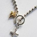 Sterling Silver Clad Ball Chain with Vintage Rhinestone Cross and Gold Heart Necklace - The Hope Necklace