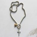 Sterling Silver Clad Ball Chain with Vintage Rhinestone Cross and Gold Heart Necklace - The Hope Necklace