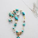 Mixed Turquoise and Glass with CZ Pendant - The Lexi Necklace