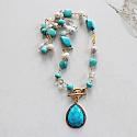 Mixed Turquoise and Glass with CZ Pendant - The Lexi Necklace