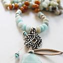 Amazonite and Agate Long Layering Necklace - The Amelia Necklace