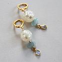 Mother of Pearl, Aquamarine, and Moonstone Drop Earrings - The Anne Marie Earrings