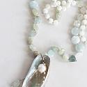 Hand Tied Aquamarine, Mother of Pearl Necklace - The Oyster Bay Necklace