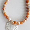 Sunstone OR Aqua Sea Sediment and Monsterra Leaf MOP Pendant - The Vista Necklace