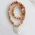 Sunstone OR Aqua Sea Sediment and Monsterra Leaf MOP Pendant - The Vista Necklace
