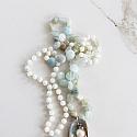 Hand Tied Aquamarine, Mother of Pearl Necklace - The Oyster Bay Necklace