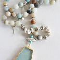 Amazonite and Beach Glass Pendant - The Aruba Necklace