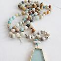 Amazonite and Beach Glass Pendant - The Aruba Necklace