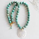 Sunstone OR Aqua Sea Sediment and Monsterra Leaf MOP Pendant - The Vista Necklace