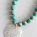 Sunstone OR Aqua Sea Sediment and Monsterra Leaf MOP Pendant - The Vista Necklace