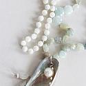Hand Tied Aquamarine, Mother of Pearl Necklace - The Oyster Bay Necklace