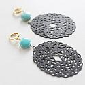Turquoise Coin and Black Filigree Earrings - The Trina Earrings