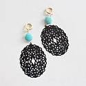 Turquoise Coin and Black Filigree Earrings - The Trina Earrings