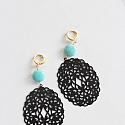 Turquoise Coin and Black Filigree Earrings - The Trina Earrings