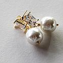 Post Style CZ and Vintage Glass Pearl Earrings - The June Earrings