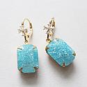 Aqua Blue Sparkly Cabachon Drop Earrings - The Erin Earrings